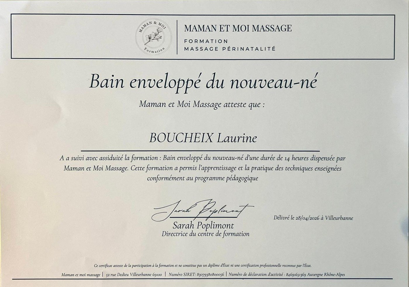 Formation Bain enveloppé du nouveau-né